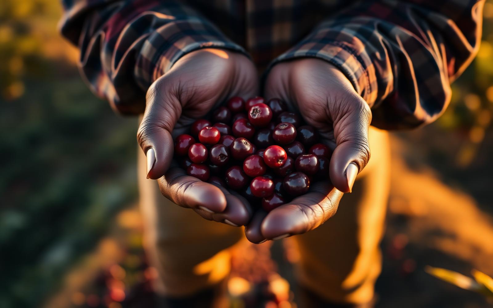 Cerezas de café recién cosechadas